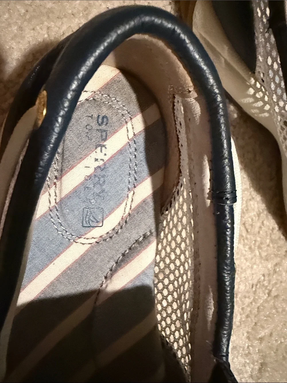 Sperry Navy and White Women's Mesh Boat Sneakers with Gold Eyelets